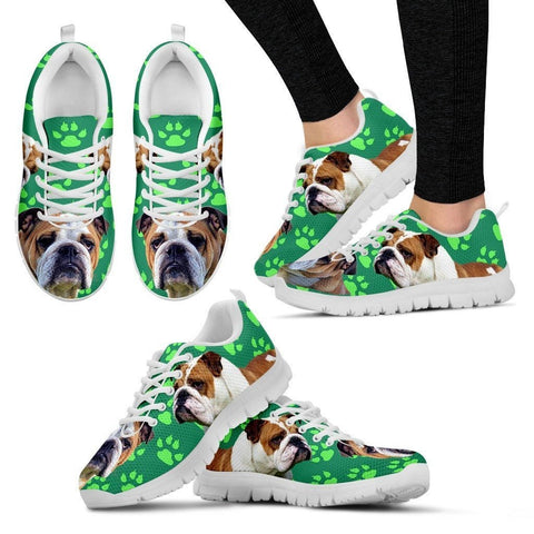 Paws Print Bulldog (Black/White) Running Shoes For Women-Express Shipping