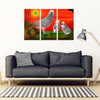 Cute African grey parrot With family Print-5 Piece Framed Canvas- Free Shipping