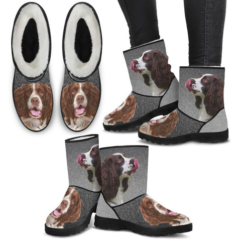 English Springer Spaniel Print Faux Fur Boots For Women- Free Shipping