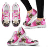 Pug Dog On Pink Print Running Shoes For Women- Free Shipping