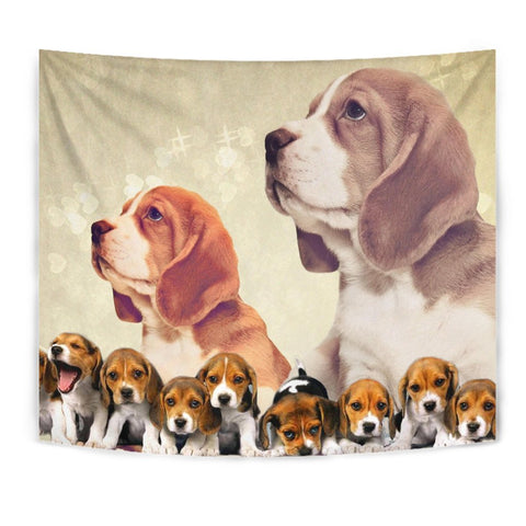 Cute Beagle Dog On Golden Print Tapestry-Free Shipping