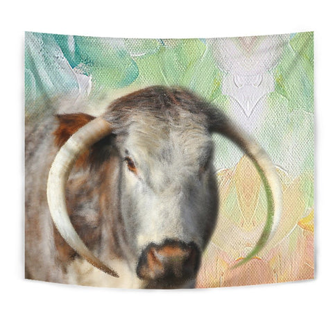 Amazing English Longhorn Cattle (Cow) Print Tapestry-Free Shipping