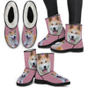 Cute Akita Print Faux Fur Boots For Women-Free Shipping