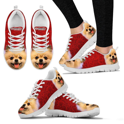 Cute Pomeranian On Red Print Running Shoes For Women- Free Shipping