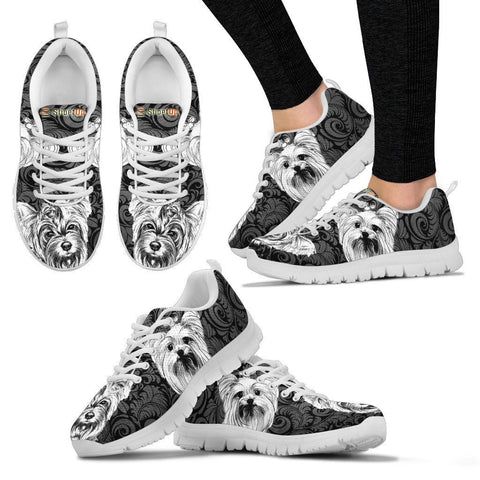 Yorkshire Terrier On Black-Women's Running Shoes-Free Shipping