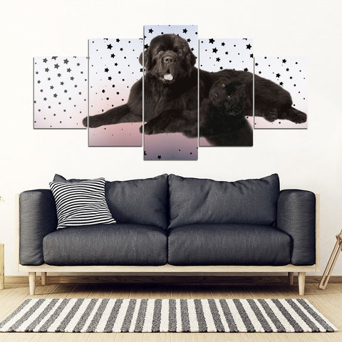 Newfoundland2 Dog Print-5 Piece Framed Canvas- Free Shipping