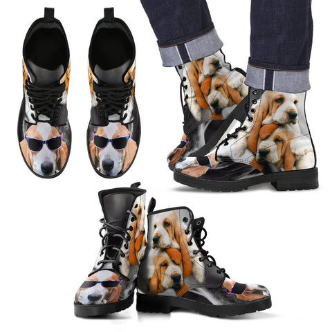 Basset Hound With Glasses Print Boots For Men- Free Shipping