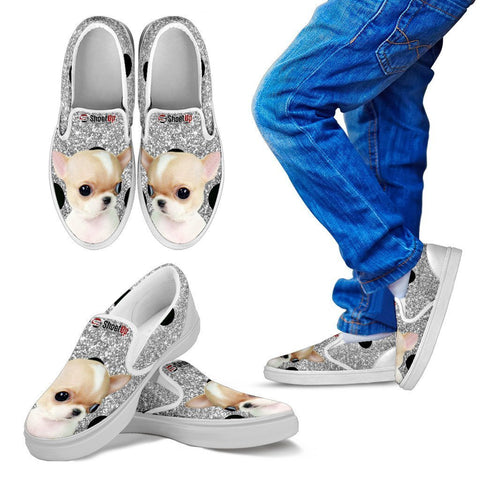 Chihuahua Dog Silver Print Slip Ons For Kids-Free Shipping