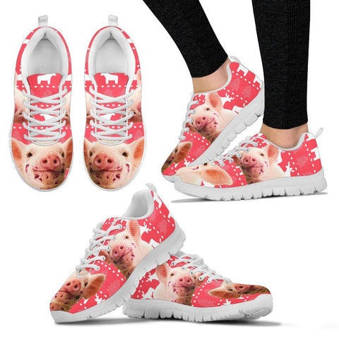 Red Wattle Pig Print Christmas Running Shoes For Women- Free Shipping