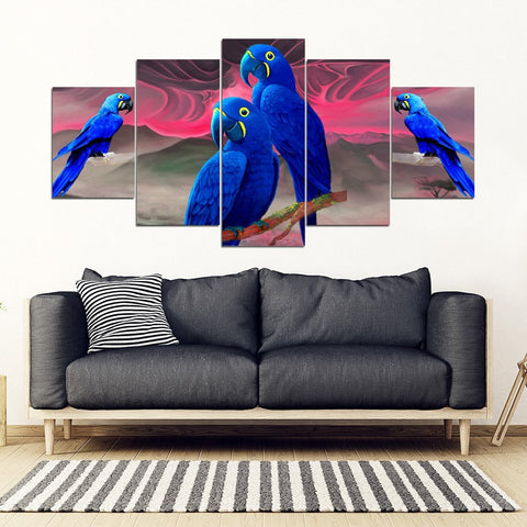 Hyacinth Macaw Parrot Print 5 Piece Framed Canvas- Free Shipping
