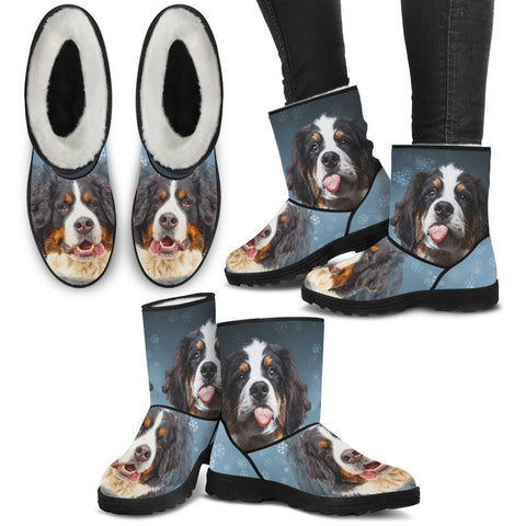 Bernese Mountain Dog Print Faux Fur Boots For Women- Free Shipping