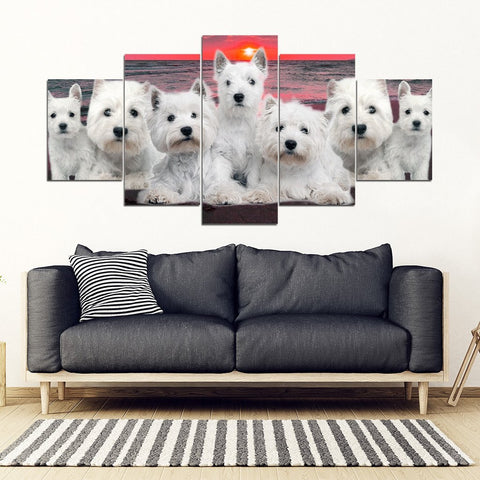 West Highland White Terrier (Westie) With Family Print-5 Piece Framed Canvas- Free Shipping