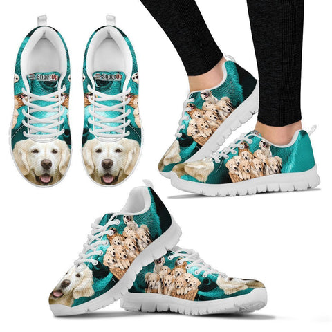 Golden Retriever On Deep Skyblue Print Running Shoes For Women- Free Shipping