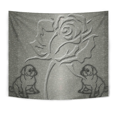 Pug Dog With Rose Print Tapestry-Free Shipping