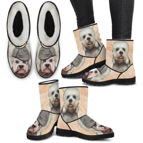 Dandie Dinmont Terrier Print Faux Fur Boots For Women- Free Shipping