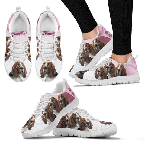 Basset Hound Pink White Print Running Shoes For Women-Free Shipping