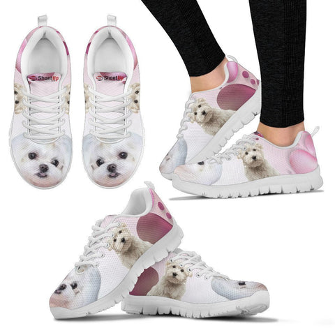 Maltese Pink White Print Running Shoes For Women-Free Shipping