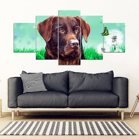 Chocolate Labrador Print 5 Piece Framed Canvas- Free Shipping