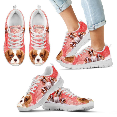 Cavalier King Charles Spaniel On Red Print Sneakers For Women And Kids- Free Shipping