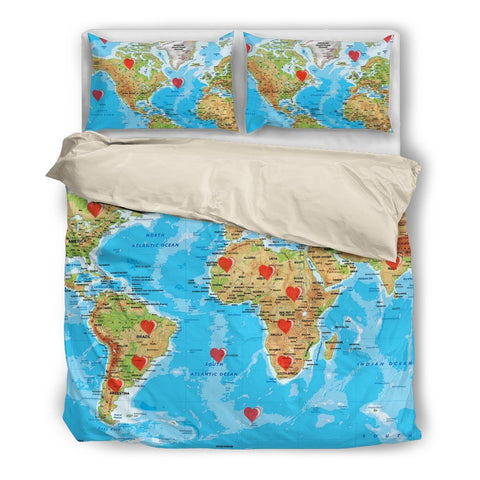 Valentine's Day Special World Map Print Bedding Set- Free Shipping