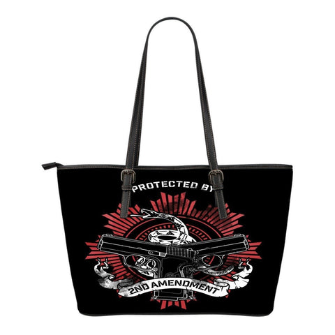 Protected By 2nd Amendment-Small Leather Tote Bag-Free Shipping