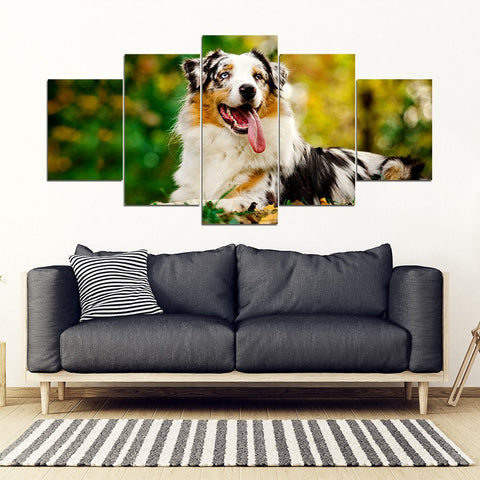 Australian Shepherd Dog Print New 5 Piece Framed Canvas- Free Shipping