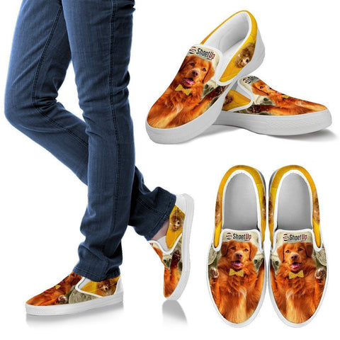 Nova Scotia Duck Tolling Retriever With Bow Tie Print Slip Ons For Women-Free Shipping