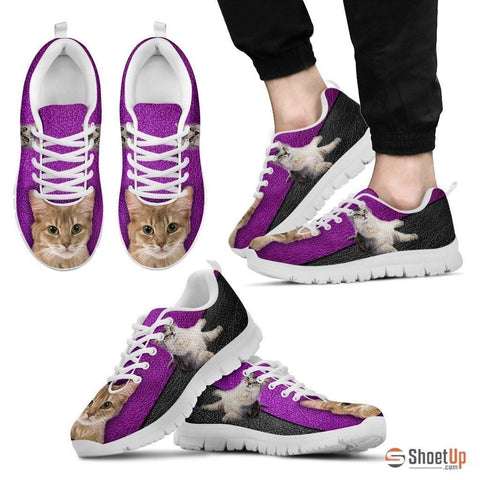 Somali Cat Print Sneakers With Purple Background For Men- Free Shipping