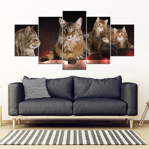 Maine Coon Cat Print-5 Piece Framed Canvas- Free Shipping