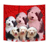 Old English Sheepdog On Red Print Tapestry-Free Shipping