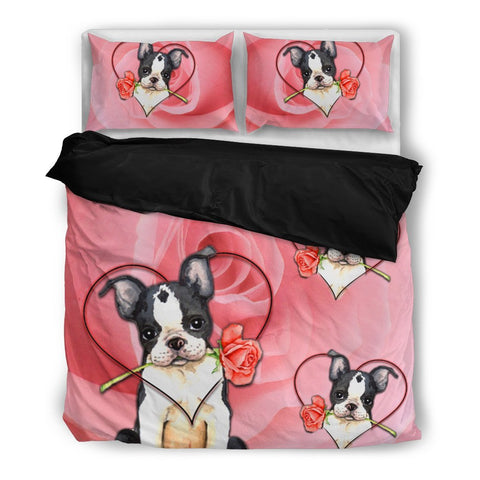 Valentine's Day Special Boston Terrier On Red Print Bedding Set-  Free Shipping