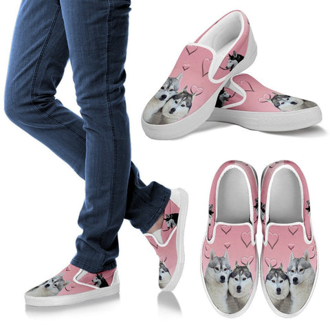 Valentine's Day Special-Siberian Husky Print Slip Ons For Women-Free Shipping