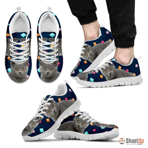 Chartreux Cat Print (White/Black) Running Shoes For Men-Free Shipping