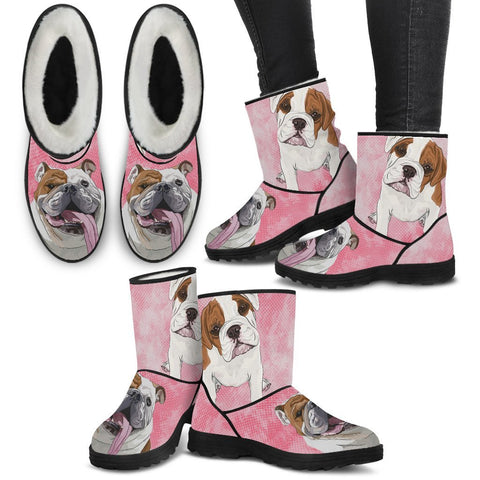 Bulldog Print Faux Fur Boots For Women-Free Shipping