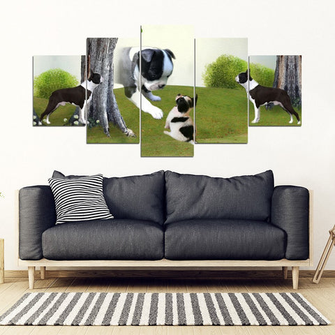 Cute Boston Terrier Print-5 Piece Framed Canvas- Free Shipping