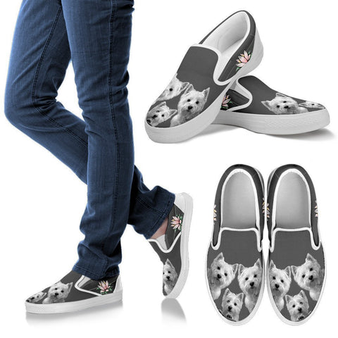 Three West Highland White Terrier Print Slip Ons For Women-Free Shipping