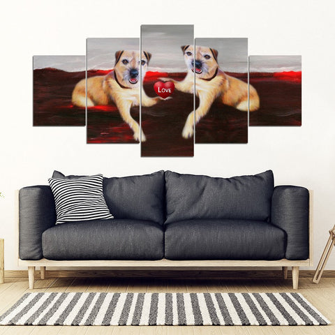 Border Terrier With Love heart Print-5 Piece Framed Canvas- Free Shipping