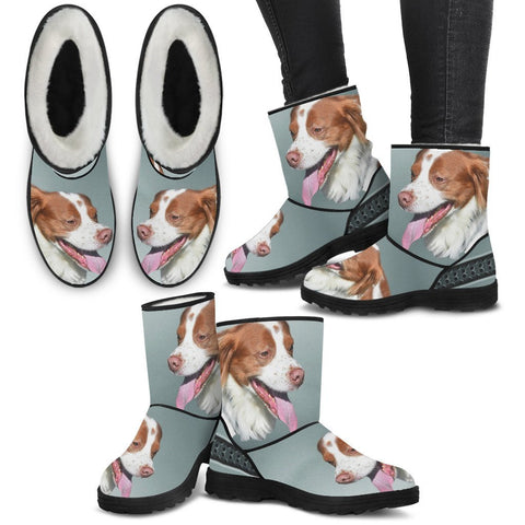 Brittany dog Print Faux Fur Boots For Women-Free Shipping