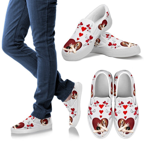 Valentine's Day Special-Basset Hound Dog Print Slip Ons For Women-Free Shipping