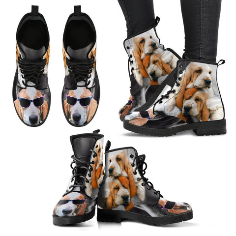 Basset Hound With Glasses Print Boots For Women- Free Shipping