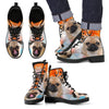 Cute Pug Print Leather Boots For Men- Express Shipping