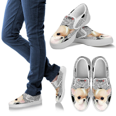 Chihuahua Dog Silver Print Slip Ons For Women-Free Shipping
