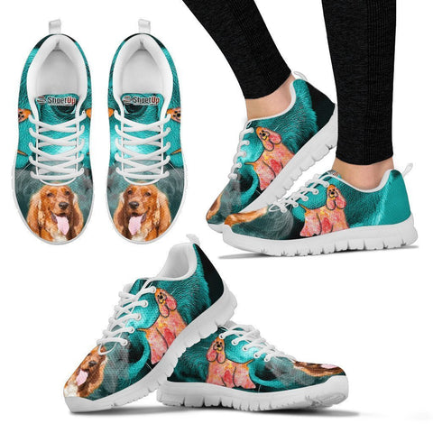 Cocker Spaniel On Deep Skyblue Print Running Shoes For Women- Free Shipping