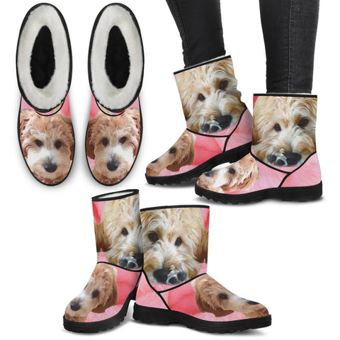 Goldendoodle Print Faux Fur Boots For Women- Free Shipping