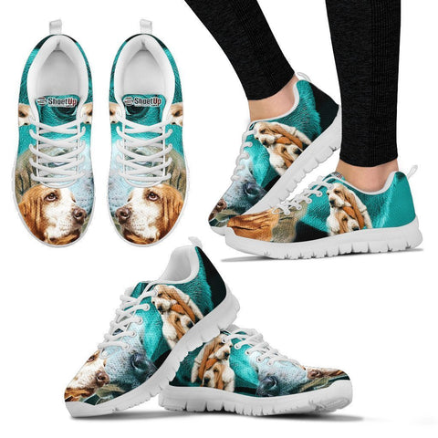 Basset Hound On Deep Skyblue Print Running Shoes For Women- Free Shipping