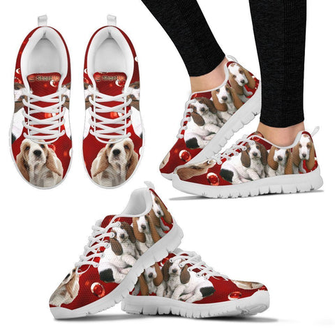 Basset Hound On Red-Women's Running Shoes-Free Shipping