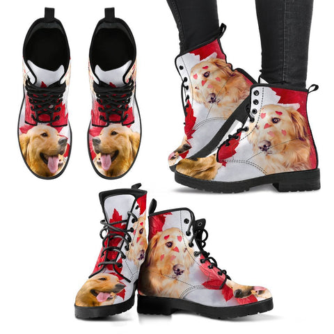 Valentine's Day Special Golden Retriever On Red Print Boots For Women-Free Shipping