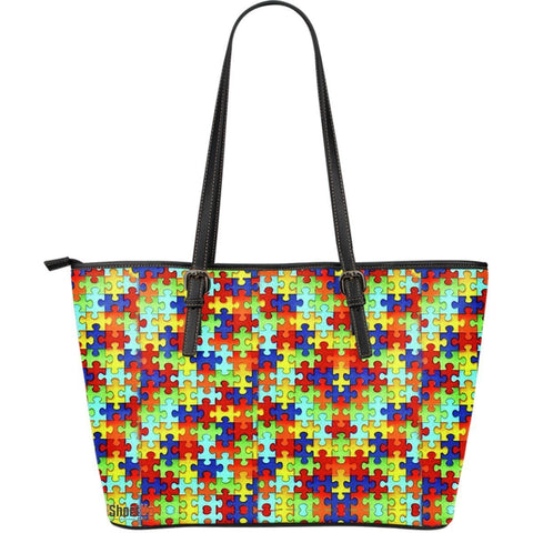 Autism Symbol Large Leather Tote Bag- Free Shipping