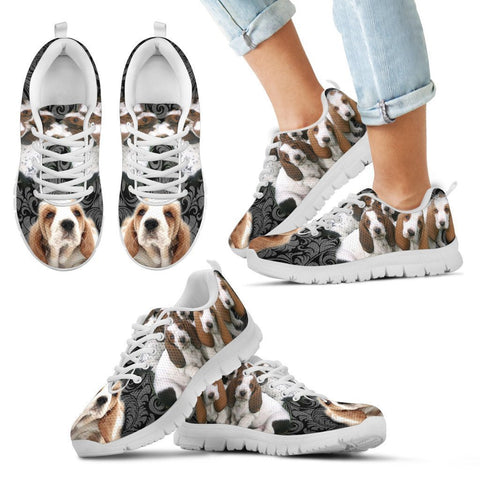 Basset Hound On Black-Kid's Running Shoes-Free Shipping