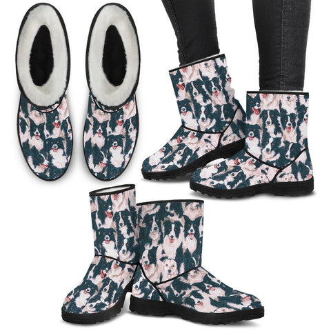 Border Collie Print Faux Fur Boots For Women-Free Shipping